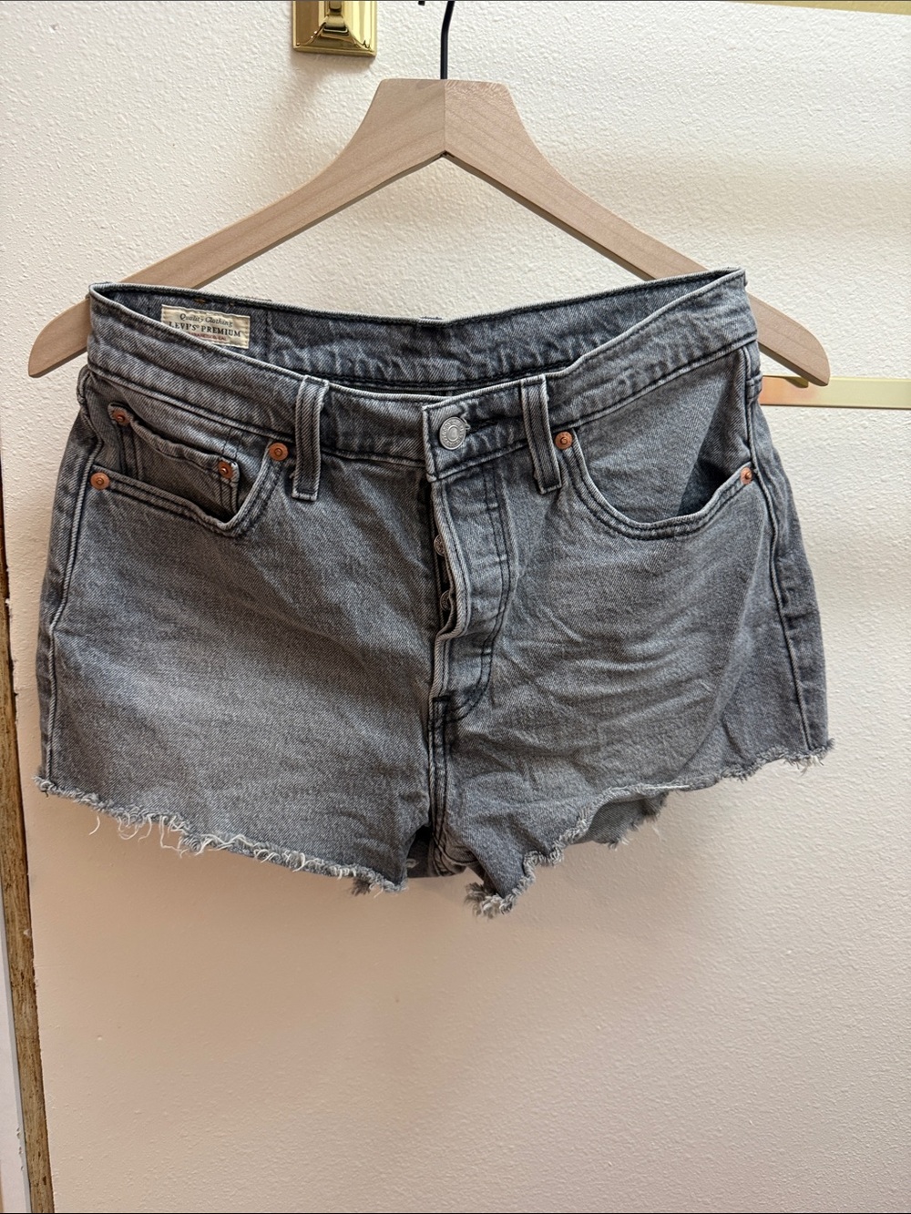 Levi's Distressed High-Rise Denim Shorts in Faded Gray